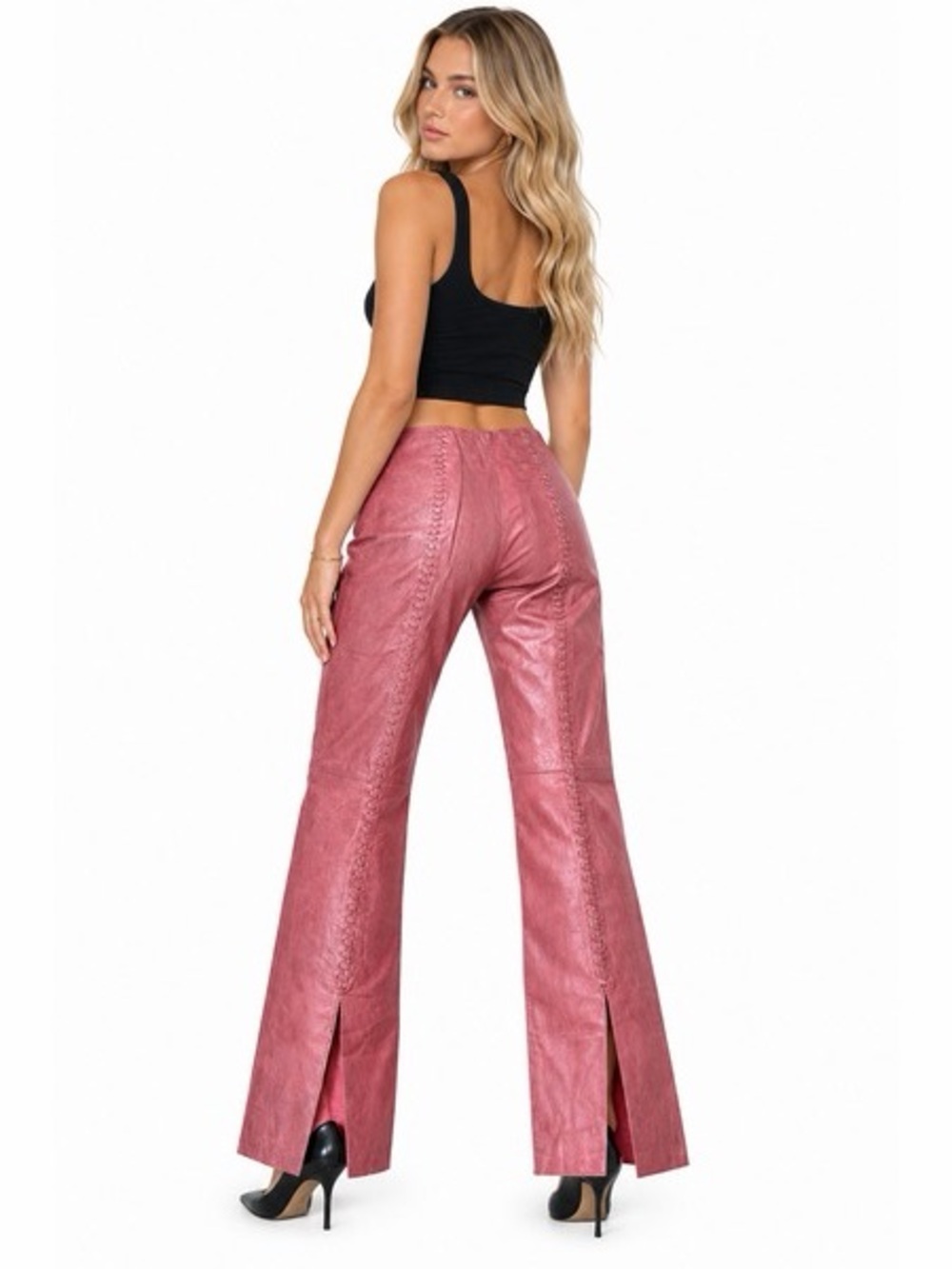 Vintage Parallel Red Patina Leather Pants Y2K Straight Leg Pants Size 4 - Picture 2 of 16